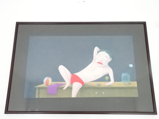 絵画　鷲見麿筆　「卓上のヒロイン」　肉筆紙本額装